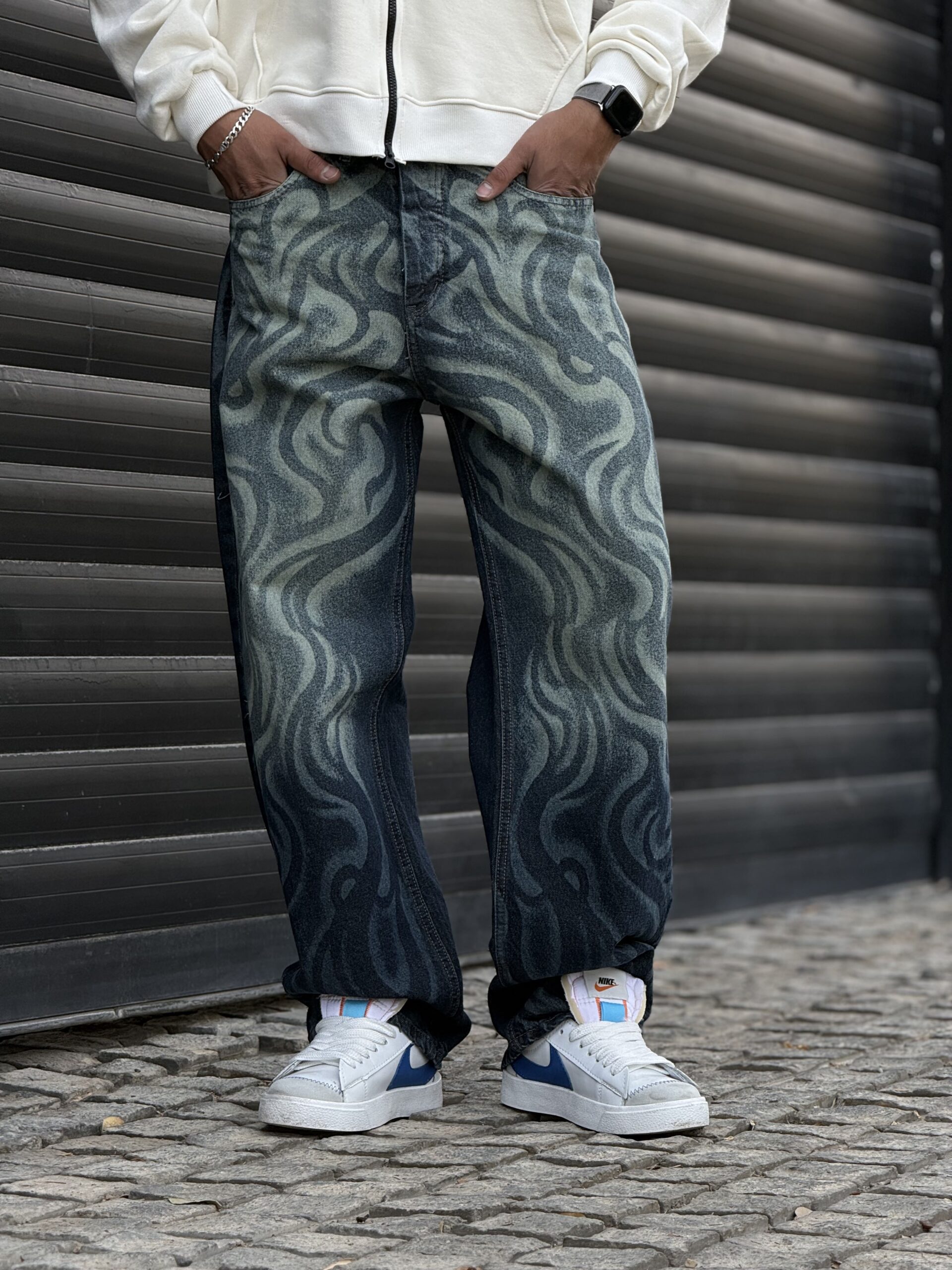 شلوار کپ نیم بگ کاستوم آبی